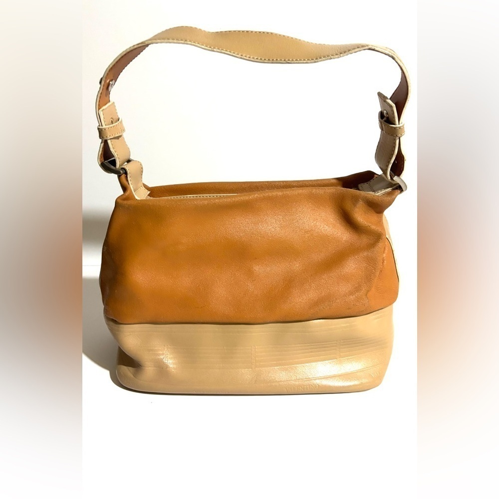 Valentino Tan and Cream Leather Shoulder Bag